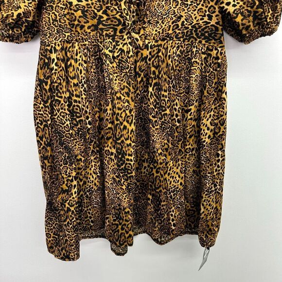 Sew Wasted Women’s Leopard Printed Bow Tie Fastening Short Length Smock Dress - Picture 10 of 10